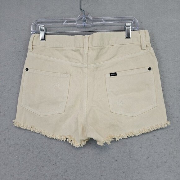 RVCA High Rise Cut Off Denim Shorts Womens 26 Beige 100% Cotton Beach Skater - Picture 5 of 9